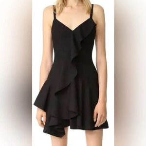 CINQ À SEPT Mini Dress v-neck ruffle sleeveless designer black cocktail prom lbd